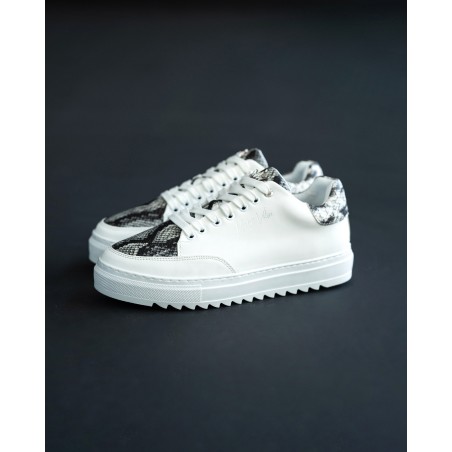 Heren Lage Sneakers met Slangenprint Designer Schoenen in Wit | Martin Valen