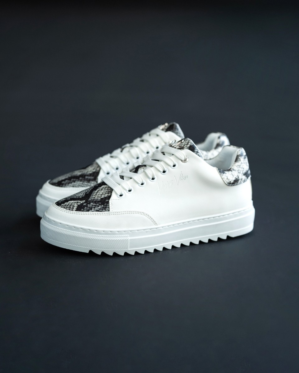 Heren Lage Sneakers met Slangenprint Designer Schoenen in Wit | Martin Valen