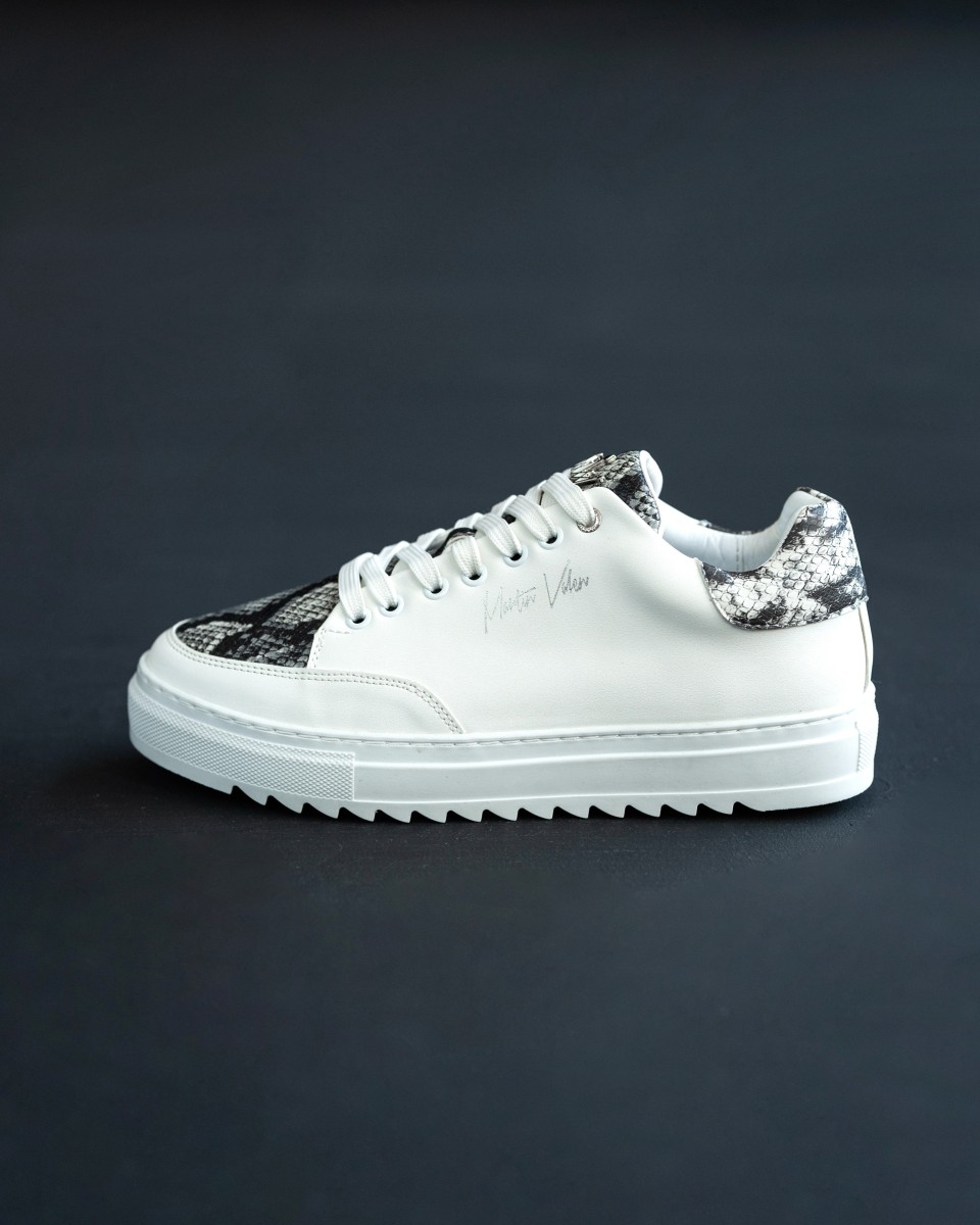 Heren Lage Sneakers met Slangenprint Designer Schoenen in Wit | Martin Valen