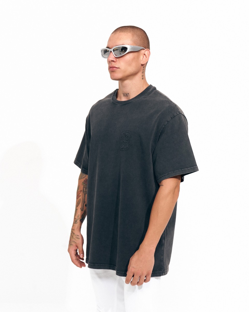 ‘’Michelangelo’’ Camiseta Vintage Bordada Oversized para Homens em Preto | Martin Valen 2