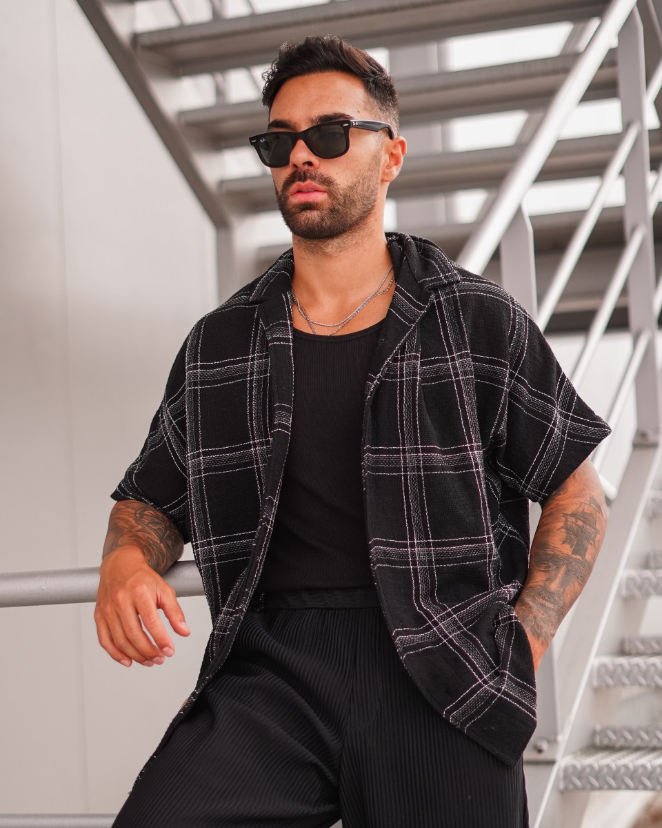 Chemise noire surdimensionnée en tissu Sile tissé pour hommes | Martin Valen