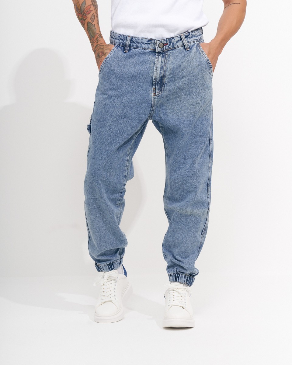 Heren Oversized Denim Joggers met Klittenband Manchetten | Martin Valen