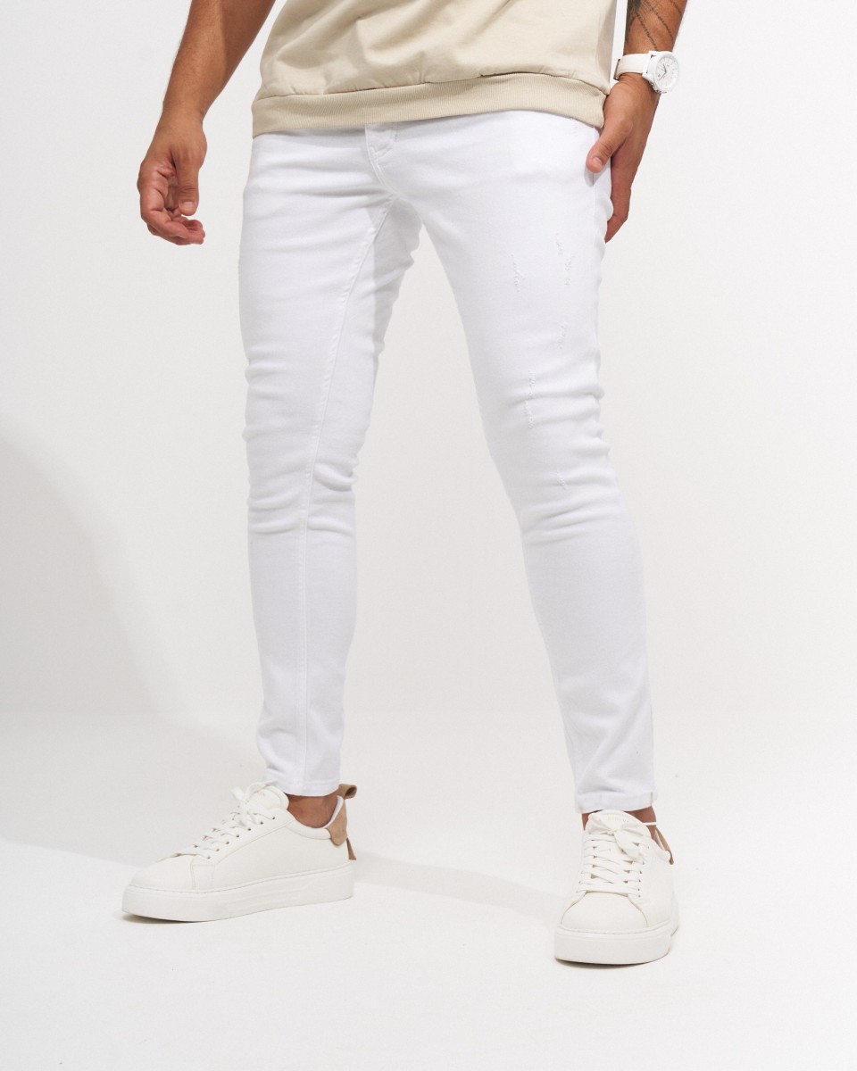 Men’s Skinny Fit Ripped Snow White Jeans | Martin Valen