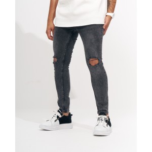 Men’s Skinny Anthracite Jeans with Ripped Knees | Martin Valen