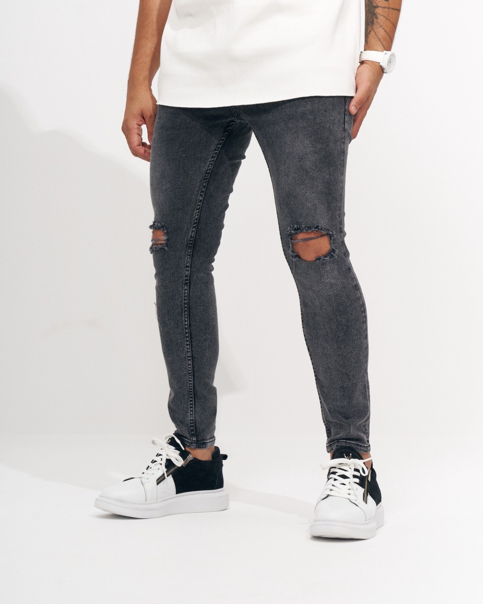 Heren Skinny Antraciet Jeans met Gescheurde Knien | Martin Valen 2