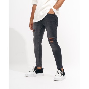 Herren Skinny Fit Vintage und Zerrissene Anthrazit Jeans | Martin Valen