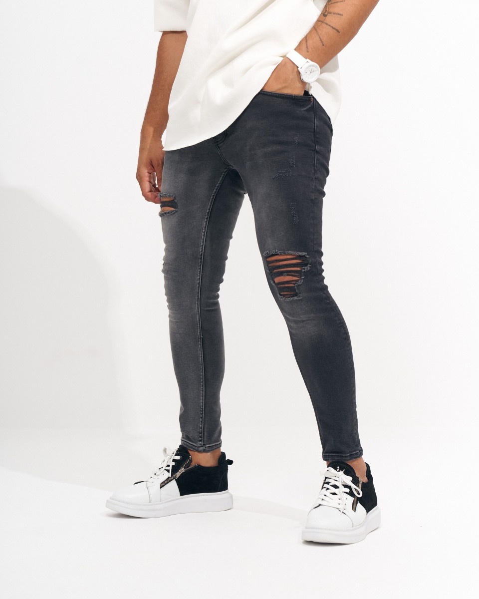 Men’s Skinny Fit Vintage and Ripped Anthracite Jeans | Martin Valen