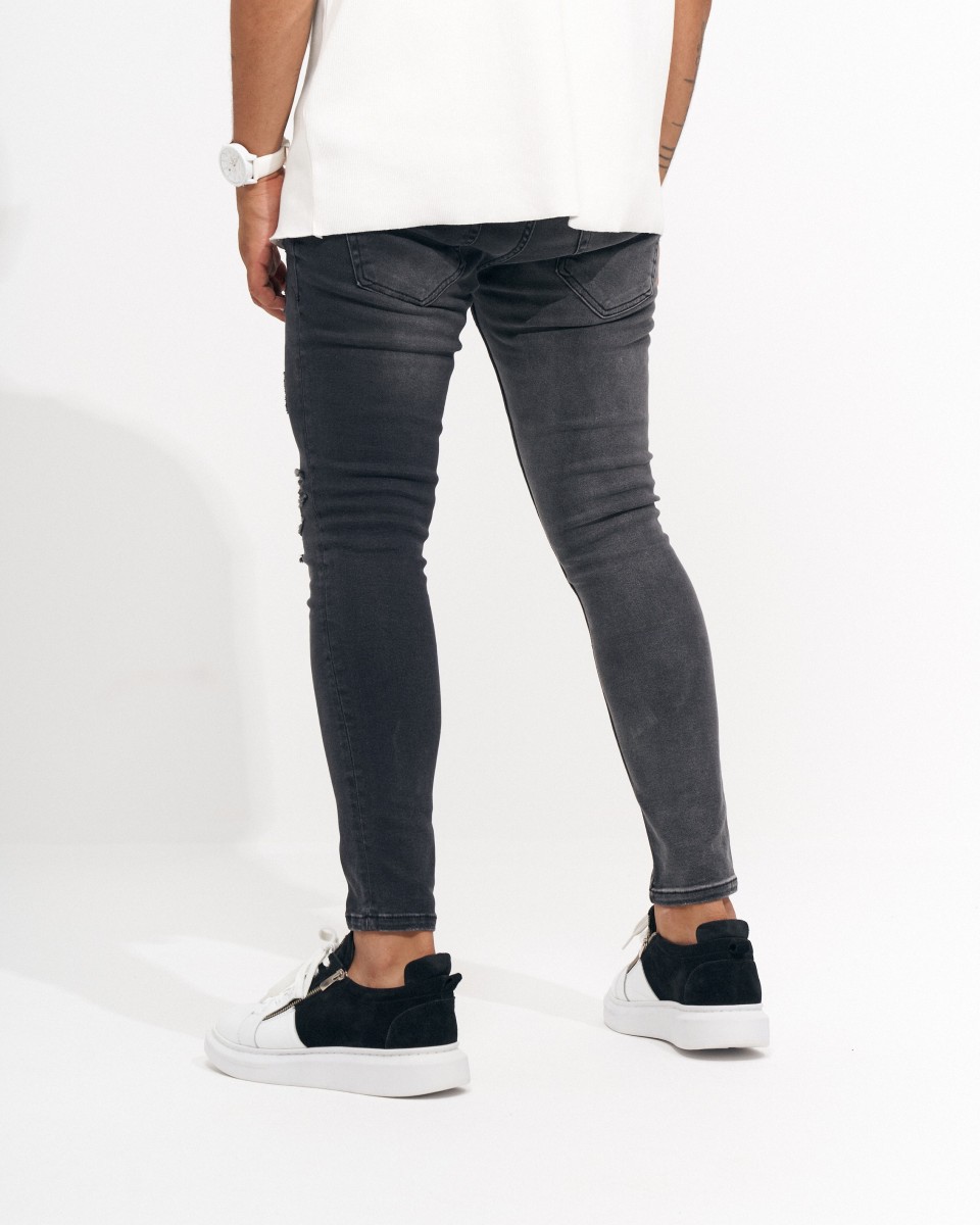 Heren Skinny Fit Vintage en Gescheurde Antraciet Jeans | Martin Valen