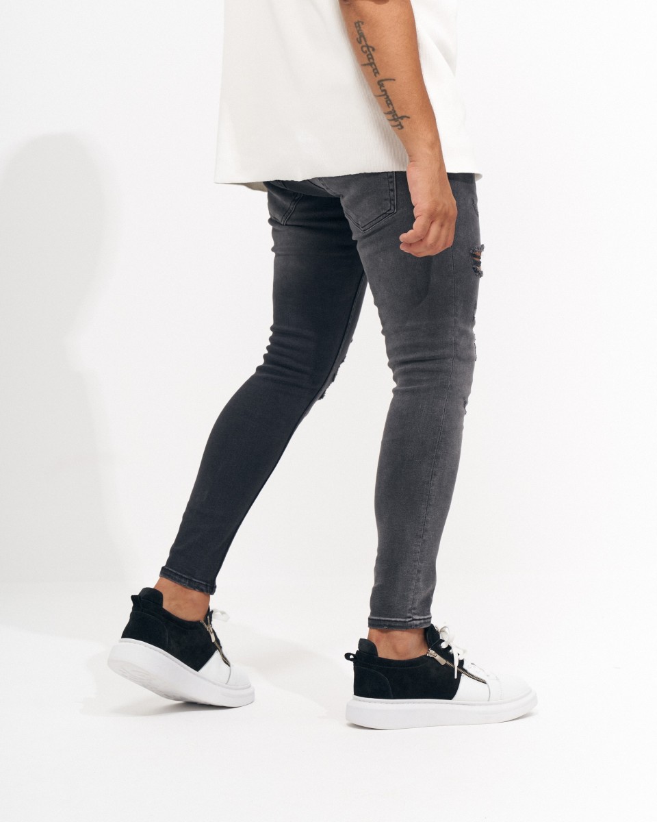 Heren Skinny Fit Vintage en Gescheurde Antraciet Jeans | Martin Valen