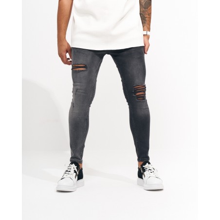 Heren Skinny Fit Vintage en Gescheurde Antraciet Jeans | Martin Valen