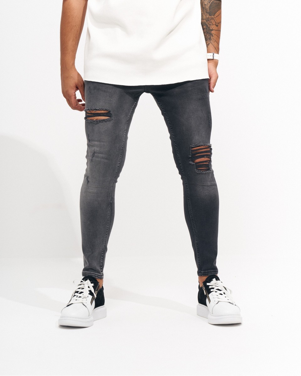 Jeans Anthracite Vintage et Déchirés Coupe Skinny pour Hommes | Martin Valen