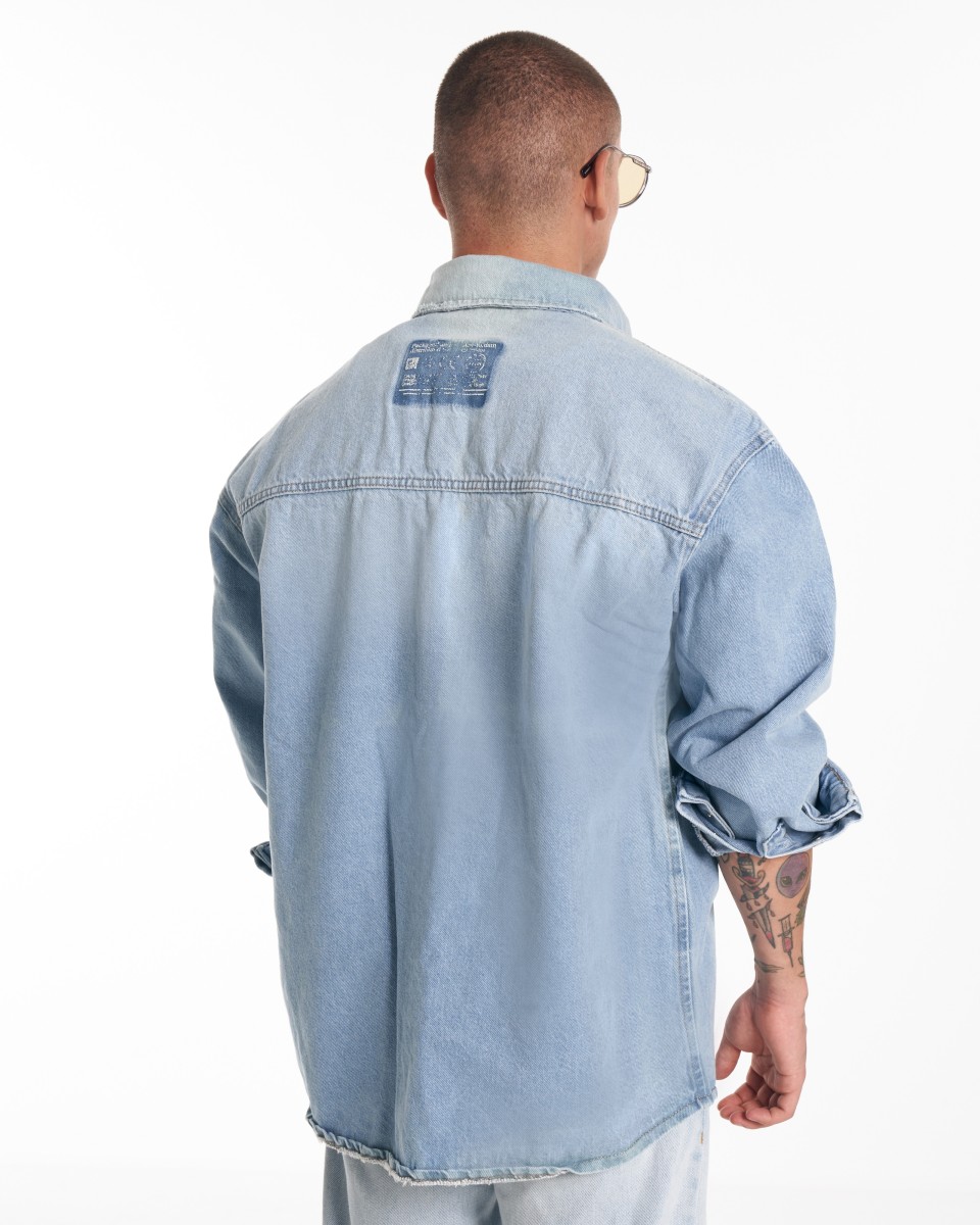 Camicia in denim blu ghiaccio con tasca oversize da uomo | Martin Valen