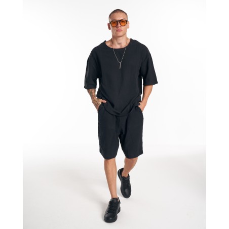 Men’s Twill Short Tracksuit with Pocket Detail in Black | Martin Valen