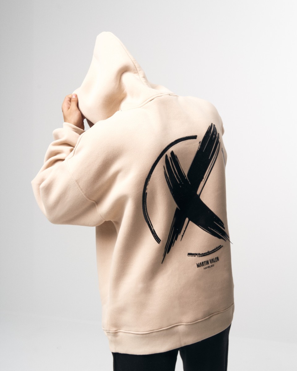Herren Oversize Kapuzenpullover X-Mark Beige | Martin Valen