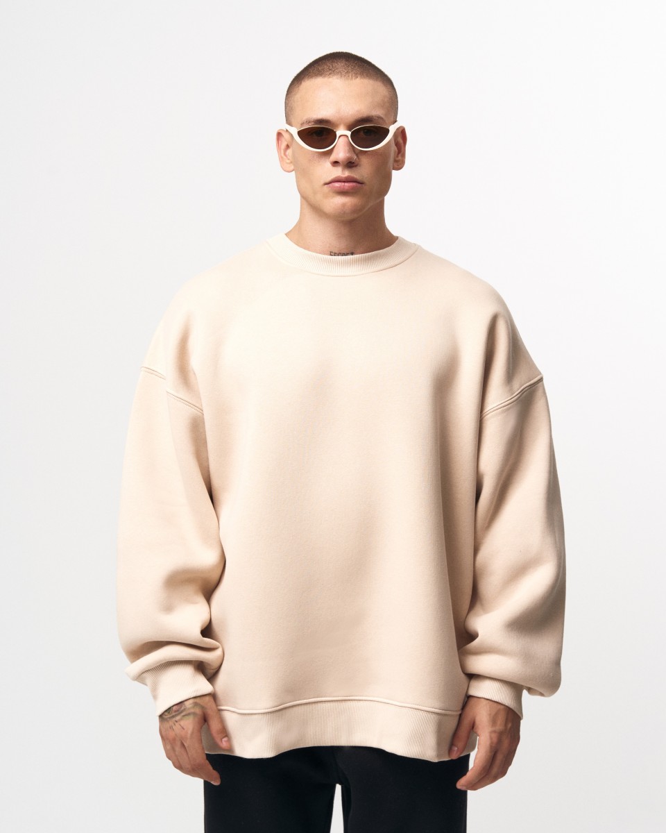Men's Oversized Cream Sweatshirt Minimal Art  | Martin Valen