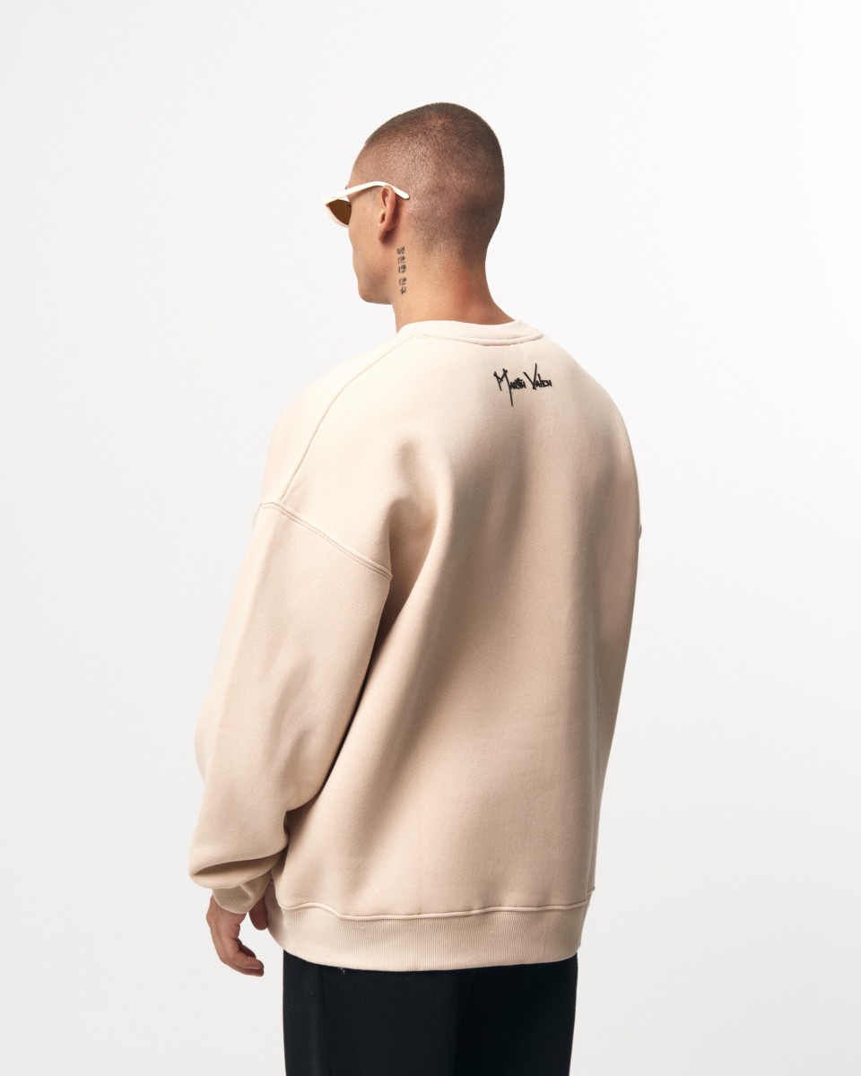 Men's Oversized Cream Sweatshirt Minimal Art  | Martin Valen