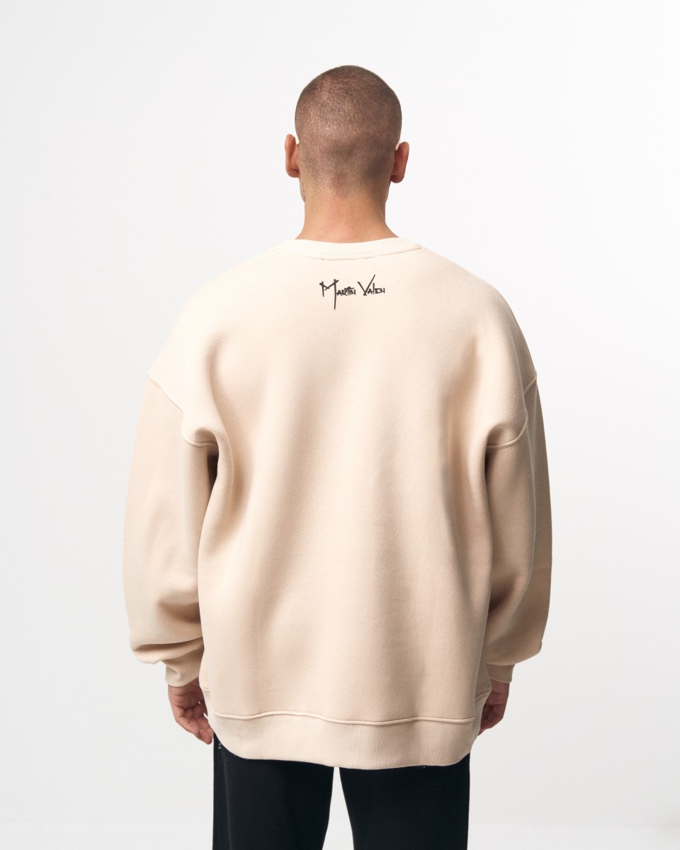 Men's Oversized Cream Sweatshirt Minimal Art  | Martin Valen
