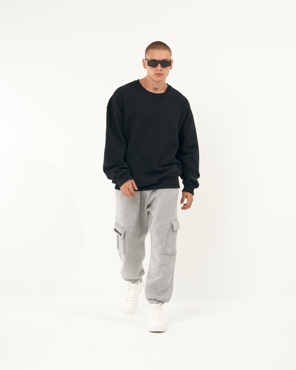 Sudadera Preta Oversized de Homem com Gola Básica | Martin Valen