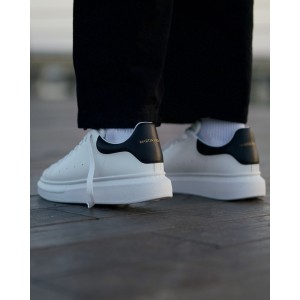 Hommes Chaussures Sneakers à Semelle Épaisse Couronnée Blanc-Noir