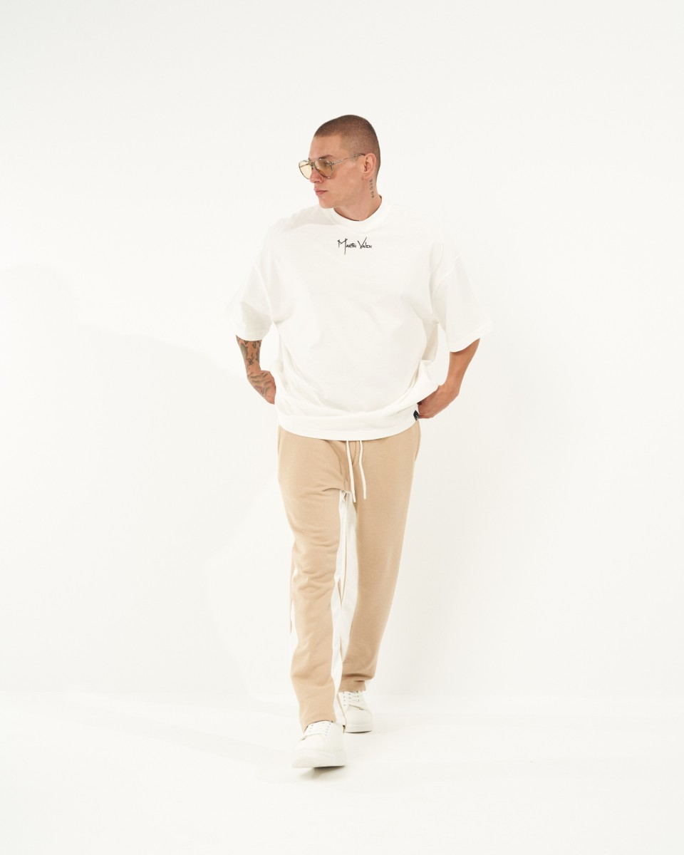 Calça Jogger Baggy Bege Listrada Oversized | Martin Valen