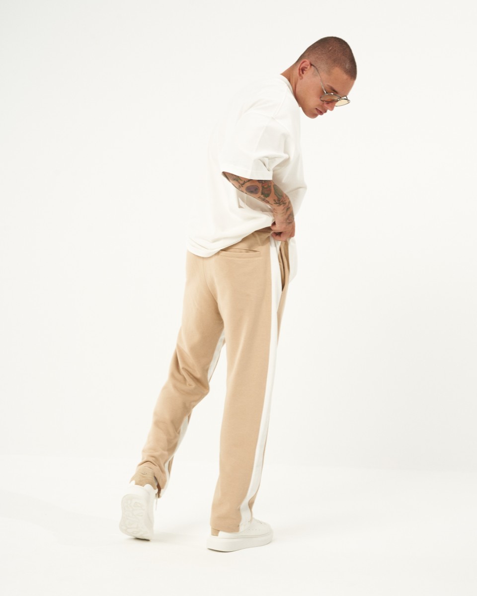 Calça Jogger Baggy Bege Listrada Oversized | Martin Valen