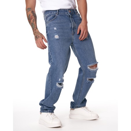 Ripped Detail Baggy Hiphop Jeans in Blue | Martin Valen