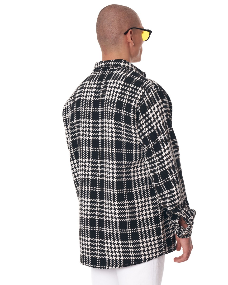Camisa de hombre oversize con estampado de cuadros Negro | Martín Valen