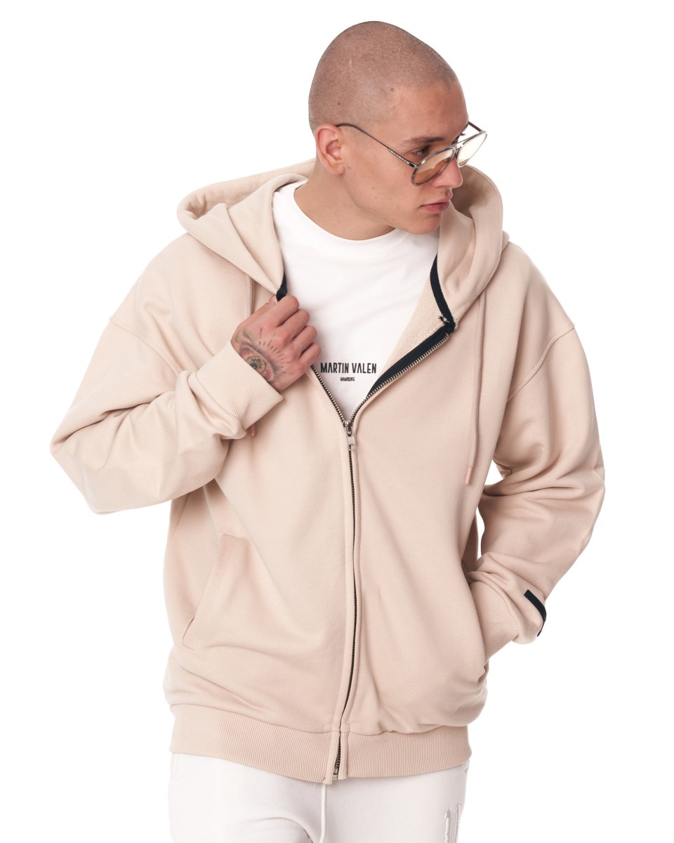 Hoodie Beige Oversize para Hombres con Cremallera | Martin Valen