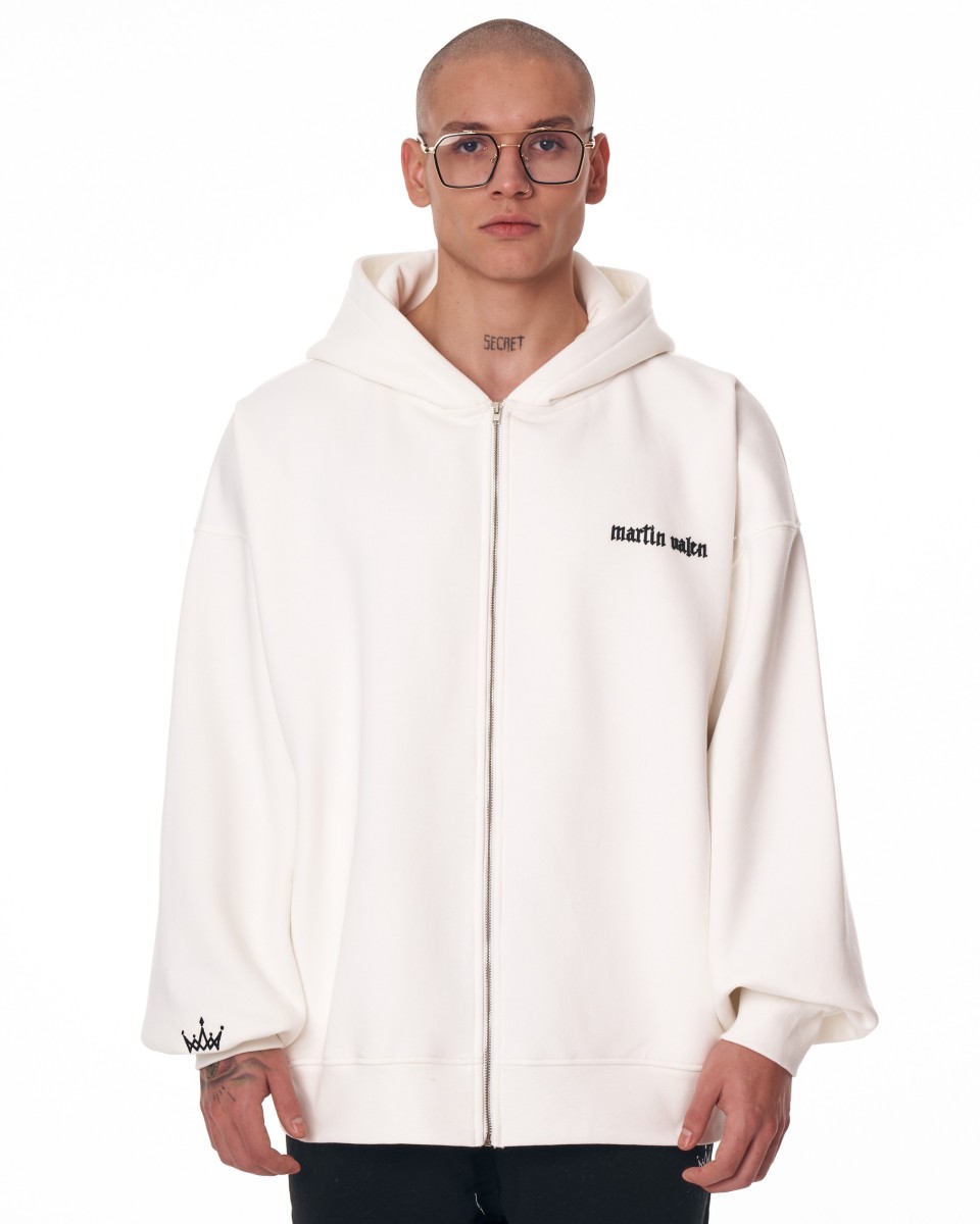 Cozzip Moletom Branco Oversized com Zíper Completo para Homens