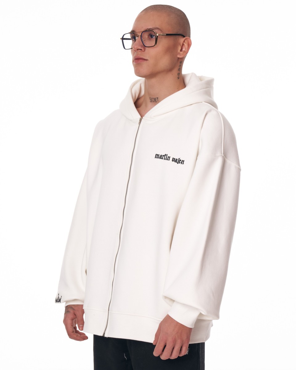 Cozzip Moletom Branco Oversized com Zíper Completo para Homens 2