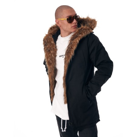 MV Parker-Style Jacket with Furry Trim in Black | Martin Valen