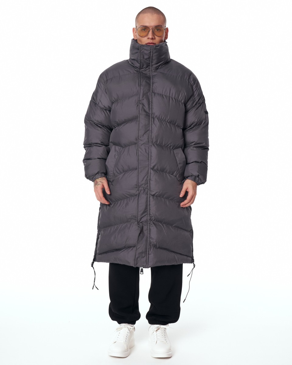 Manteau matelassé long gris surdimensionné avec col haut | Martin Valen