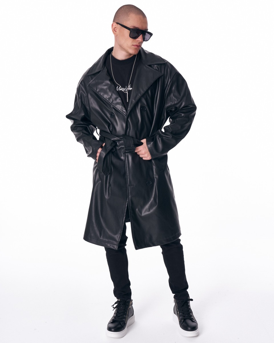 Trench-Coat Long en Cuir pour Hommes Avec Ceinture | Martin Valen