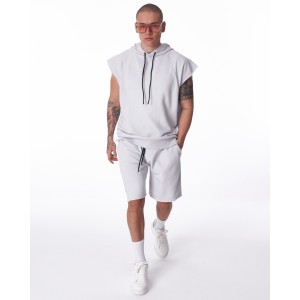 Mouwloze hoodie en Short Set voor Heren in Het Wit