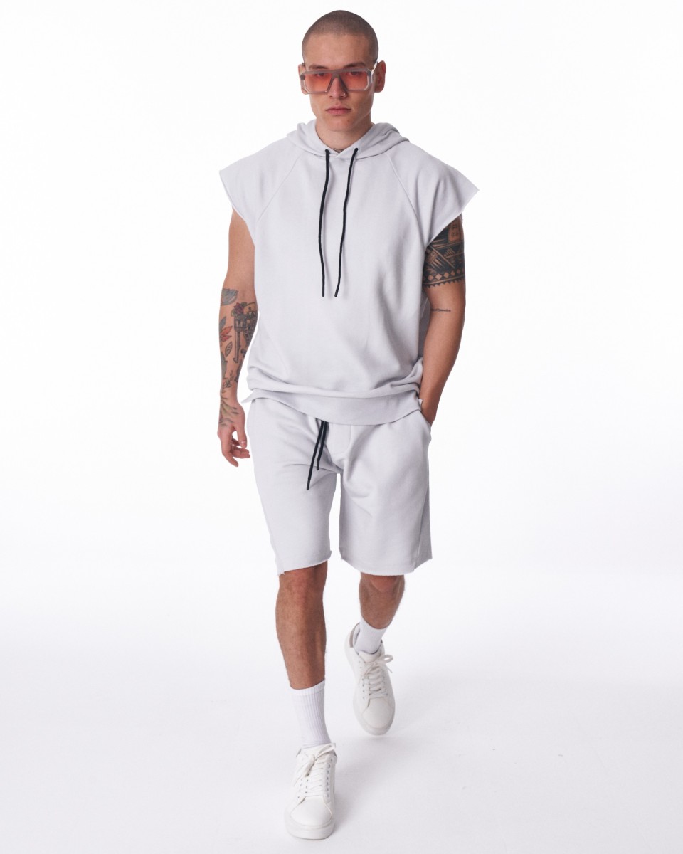 Ärmelloses Hoodie und Shorts Set für Männer in Weiß