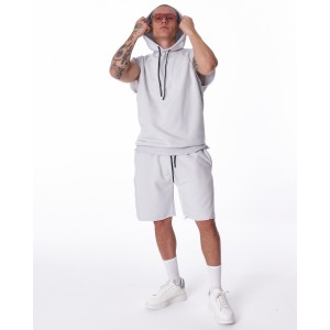 White Sleeveless Hoodie and Short Set
