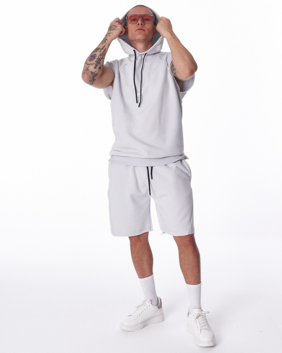 Weißes Ärmelloses Hoodie- und Shorts-Set