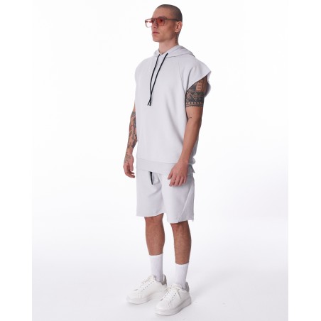 Ärmelloses Hoodie und Shorts Set für Männer in Weiß