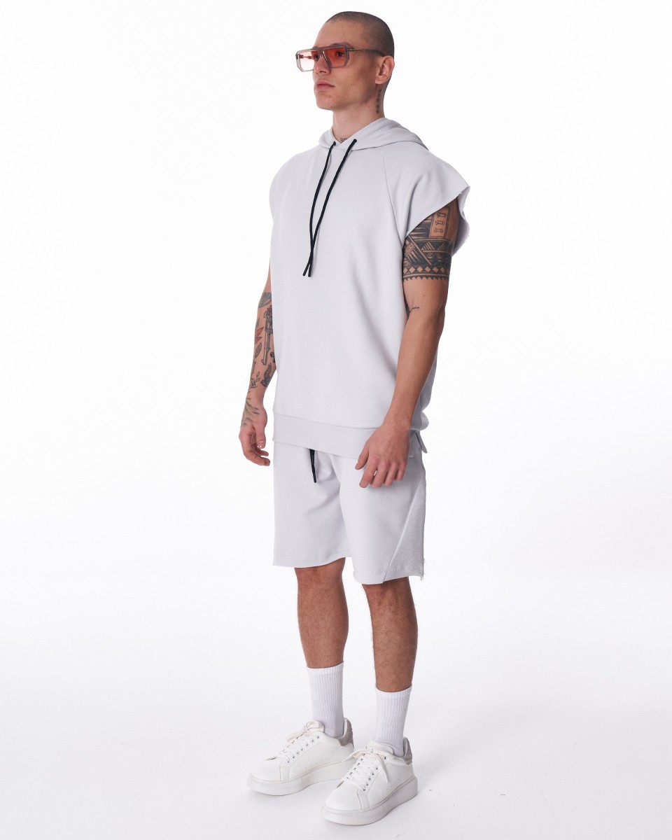 Men's Sleeveless Hoodie and Short Set in White