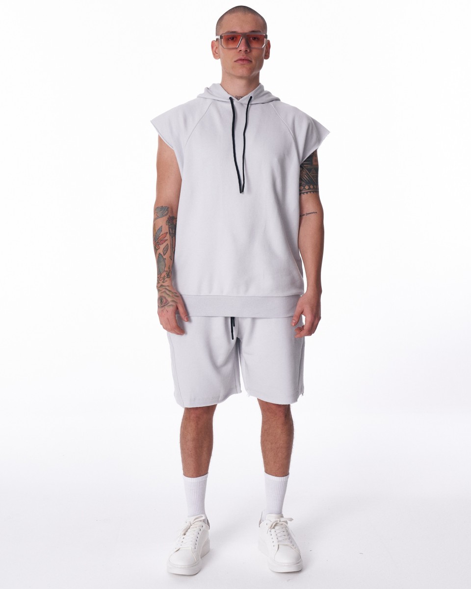 Men's Sleeveless Hoodie and Short Set in White | Martin Valen