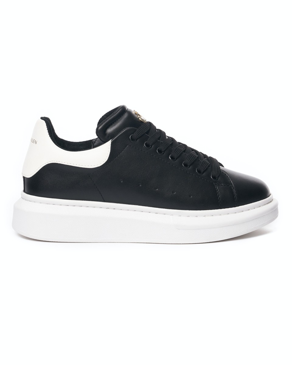 Hommes Couronné Semelle Epaisse Sneakers Basket Noir-Blanc | Martin Valen