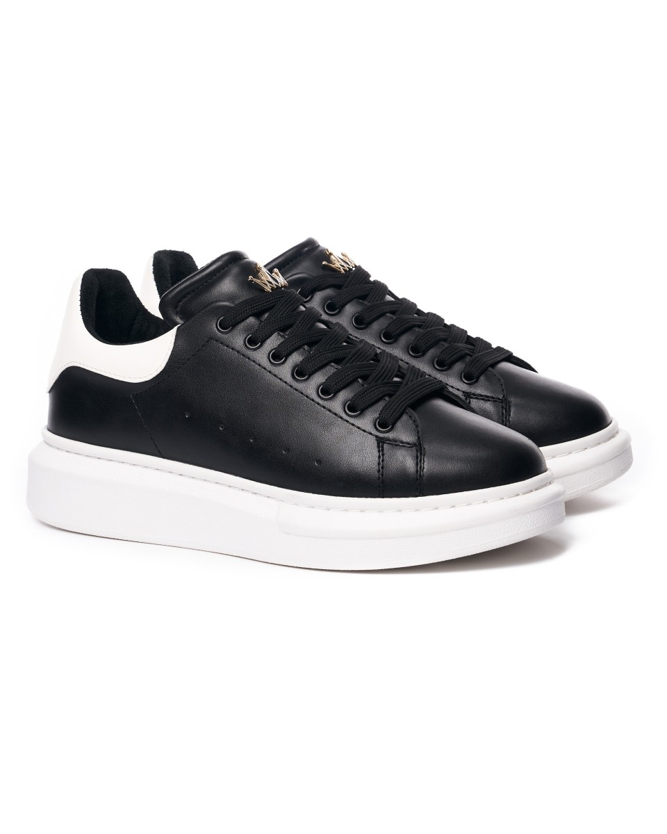 Hommes Couronné Semelle Epaisse Sneakers Basket Noir-Blanc | Martin Valen 2