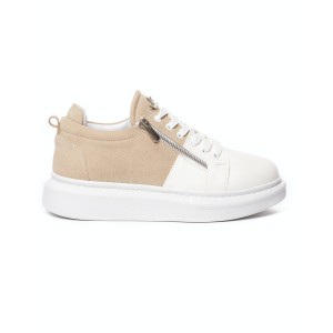 Women's Chunky Sneakers with Zippers in Cream and White | Martin Valen