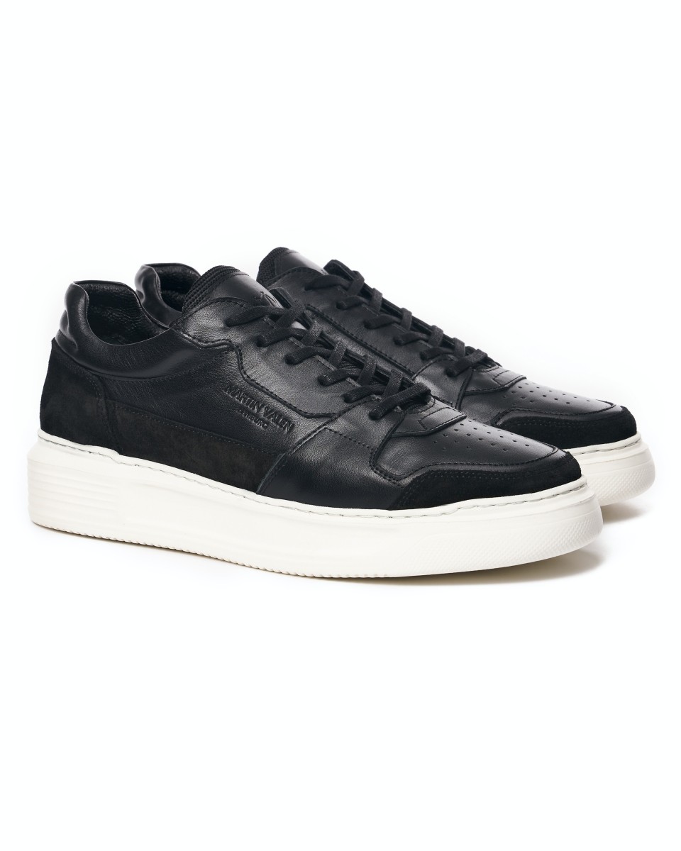 Smart Casual Schwarz Leder Schuhe Seite Blick 2