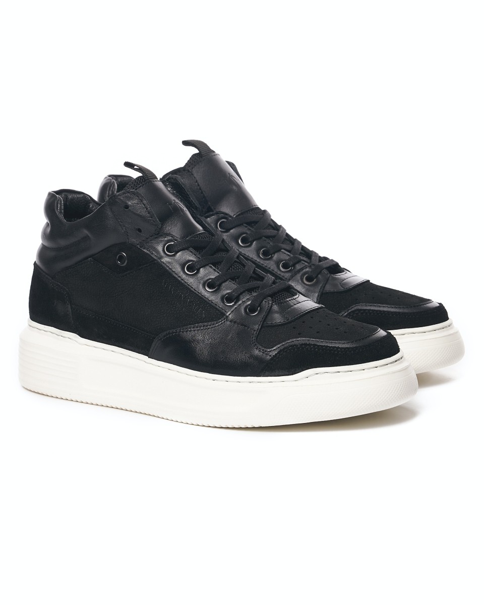 Smart Casual Sneakers Negras de Cuero Altas para Hombres 2