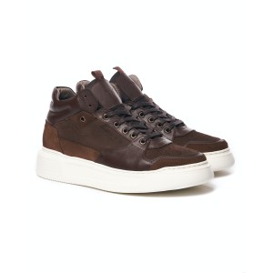 Men's Smart Casual High Top Brown Leather Sneakers | Martin Valen