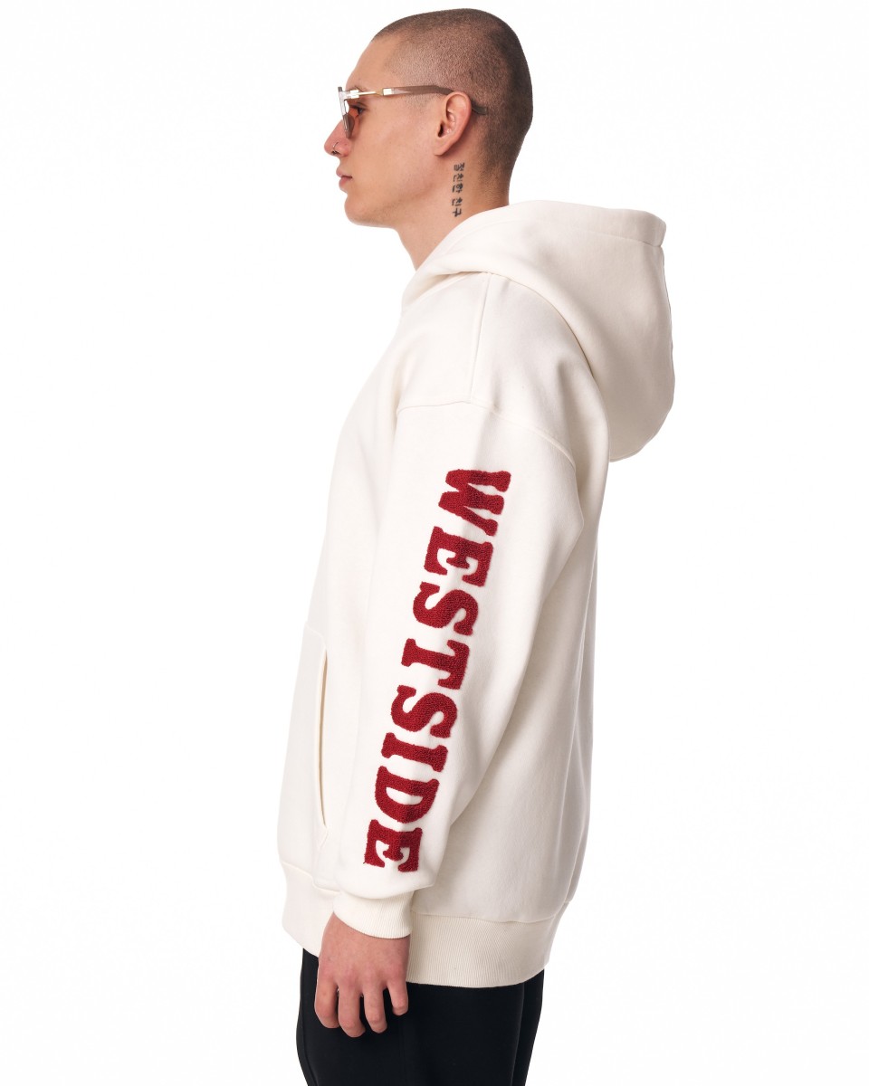 Übergroßer weißer Kapuzenpullover für Herren mit Stickmuster | Martin Valen