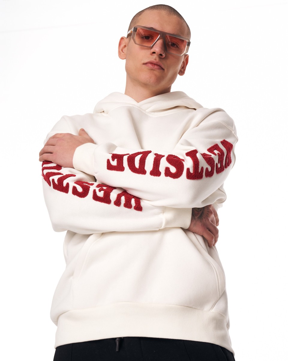 Übergroßer weißer Kapuzenpullover für Herren mit Stickmuster | Martin Valen