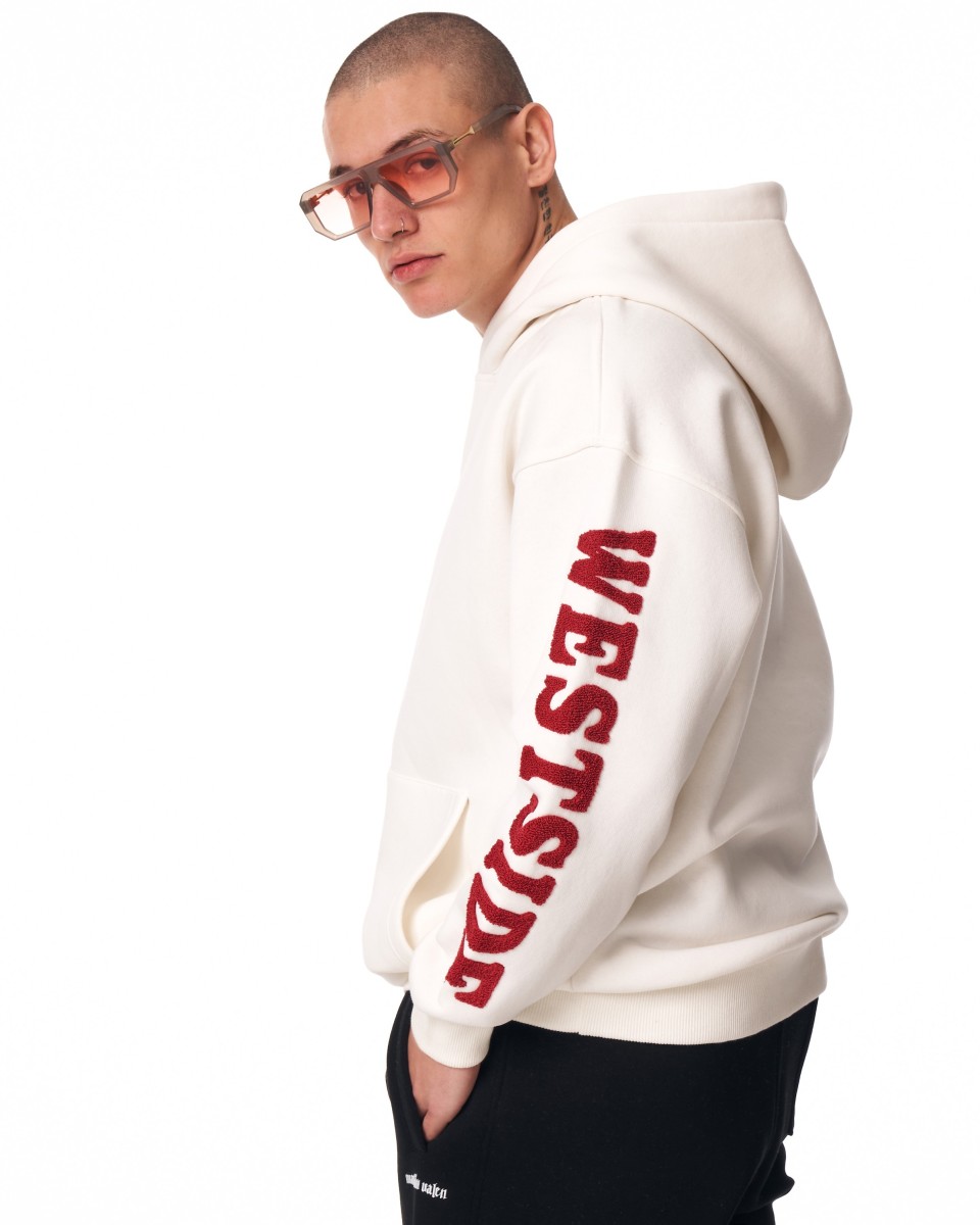 Übergroßer weißer Kapuzenpullover für Herren mit Stickmuster | Martin Valen