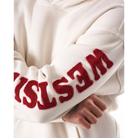 Übergroßer weißer Kapuzenpullover für Herren mit Stickmuster | Martin Valen